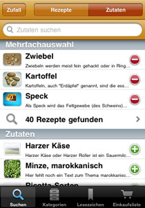 Zutatensuche mit Mehrfachauswahl